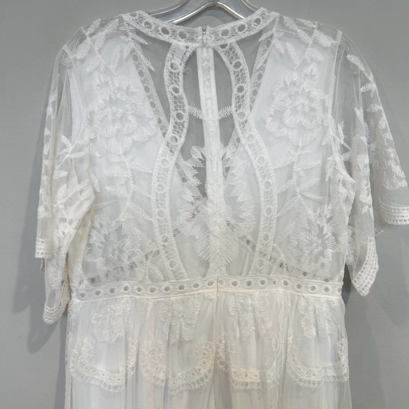 Pink Blush Lace Maternity White Maxi Dress with Sheer Flutter Sleeves - Picture 5 of 10